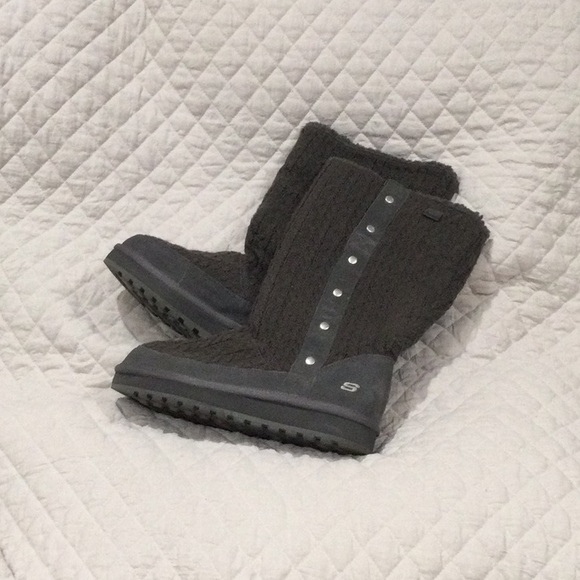 Skechers Shoes Skechers Tall Gray Knit Snap Up Boots Size Poshmark